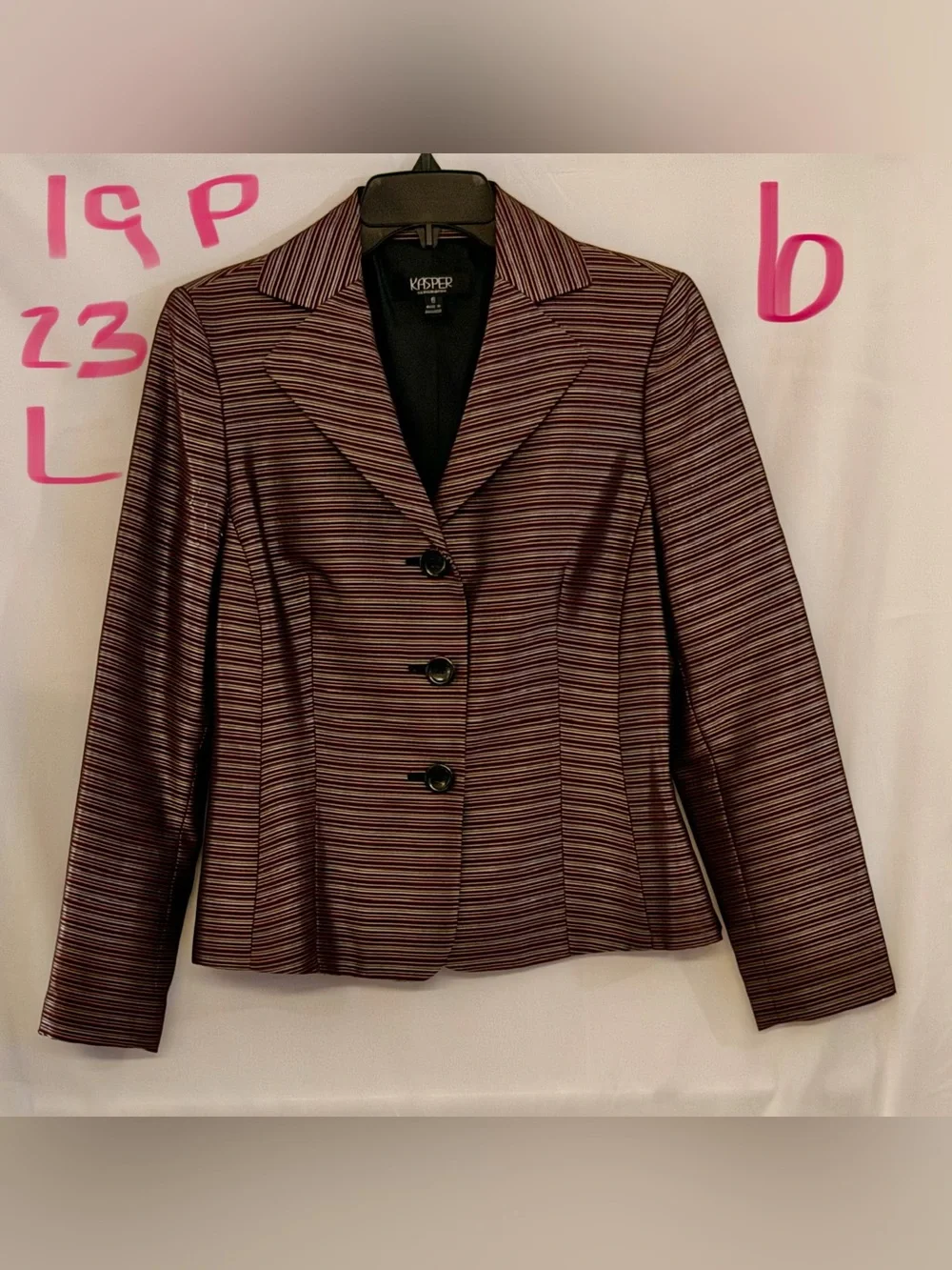 Kasper Women's Striped Blazer in Burgundy and Black